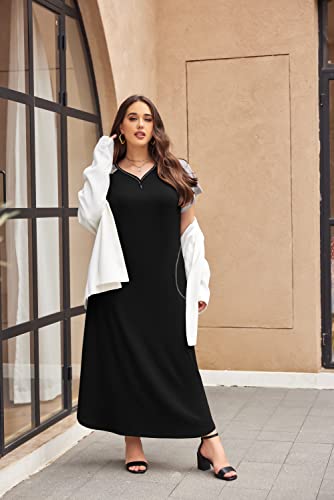 Ekouaer Womens Ultra-Soft Full Length Sleepwear V-Neck Night Dress (Black,Plus Size S-4Xl) #TOP5