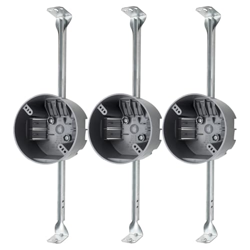MAKERELE 20 cu.in. Adjustable Round Ceiling Electrical Outlet Box, Grey 3PC | PVC Grey Plastic, 4" Dia, Adjustable Depth, For Light Fixtures, Fan, Suspended Cceilings, ETL listed