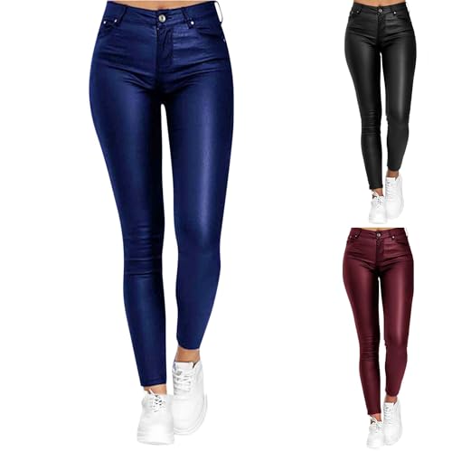 Leggings de corte ajustado elegantes en piel sintética negra para mujer