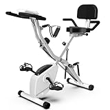 LINBOLUSA Indoor Exercise Bike for Seniors, 5 IN 1 Foldable Stationary Bike with 16-Level Magnetic Resistance and Tri-Position Ride, 330LBS Capacity, 6.6 LBS Flywheel, for Home Workout 818 White