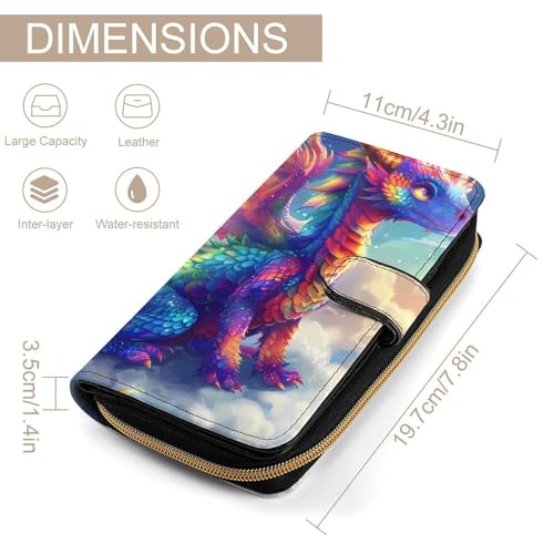 Colourful Dragon Women's Long Wallets Leather Card Holder Purse Zippered Buckle Clutch Handbag2