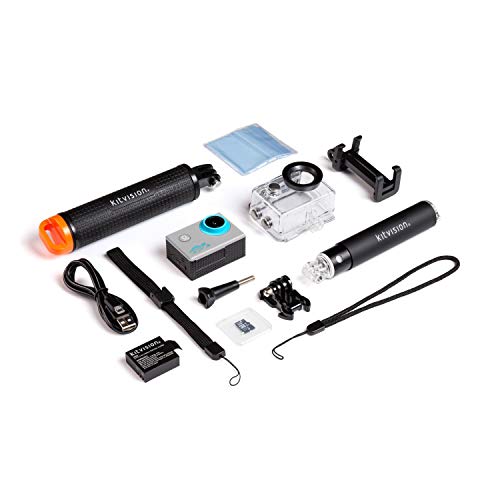 KitVision 4K Action Camera Adventure Pack with Action Camera, 32 GB Memory Card, 30 m Waterproof Case, Extension Pole, Floating Grip, 2 Inch LCD Screen and Phone Adapter – Action Cam and Accessories