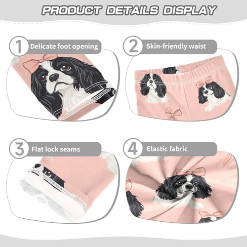 Wusikd Cute Dogs Girls' Leggings Toddler Doodles Pink Bows Kids Yoga Pants Dance Active Tights 4T3