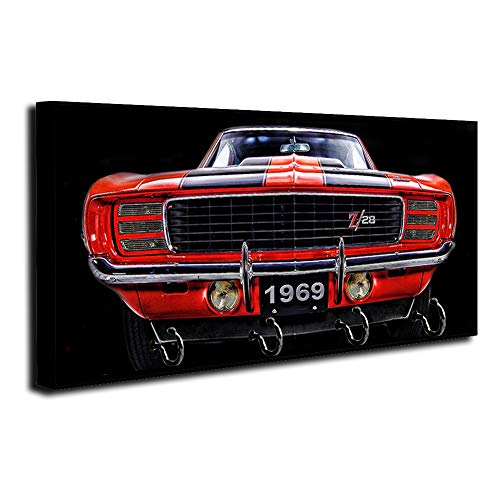 Brotherhood 1969 Compatible with Camaro Z28 Front End Design Key Holder Organizer Wall Mount Rack for Holders The Home Keys Ring Decorative Hangers Decor Hook Hanger
