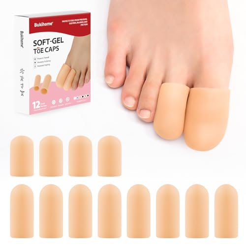 Bukihome 12 Pcs Toe Cap, Toe Protector for Women Men - Cushions and Protects to Cover Toes, Relief Toe Pain from Ingrown Toenails, Corns, Blisters, Hammer Toes (8L + 4S)