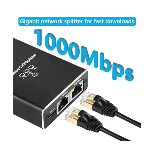 SinLoon LAN Splitter 1 bis 3, 1000/100 Mbit/s Ethernet-Switch, 3-Port-Gigabit-Netzwerk-Switch, Netzwerk-Splitter mit USB-Netzkabel, geeignet für Computer, Hubs, Switches, Router, ADSL usw. – Bild 5