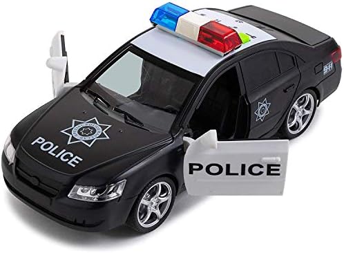 Toy To Enjoy Friction Powered Police Car with Light & Sounds – Heavy Duty Plastic Vehicle Toy for Kids & Children – Openable Doors, Detailed Interior