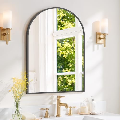 Arched Wall Mirror 30x20 Inch Black Bathroom Vanity Mirror with Metal Frame, Modern Arch Mirror for...