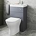 Baystone® Modern Bathroom Cloakroom 2 in 1 Back to Wall BTW Toilet Wash Basin Combi Unit Space Saving Set Soft Close Seat Dual Flush Cistern, Grey Gloss