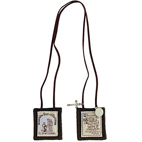 Scapulars Catholic, 3 Pack Bulk Brown Scapular Of Our Lady Of Mount Carmel, Escapularios Catolicos Scapular Catholic Necklaces Gift For Women Man With St Benedict Medal Crucifix Mexican Decoration3