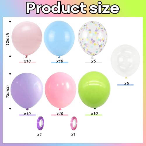 Image of Pastel Balloons, 60PCS Macaron Pink Purple Blue Latex Balloon, Pastel Color Ice Cream Balloon for Kids Rainbow Party Baby Shower Wedding Unicorn Ice Cream Birthday Party Decorations Supplies