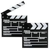 Cosmos 2 Pack Movie Directors Clapboards Film Clapboard Wooden Clapper Board Film Slate Action Scene Cut Clapper for Photography Studio Video Cut and Movie Party Decorations (Wooden-Black)