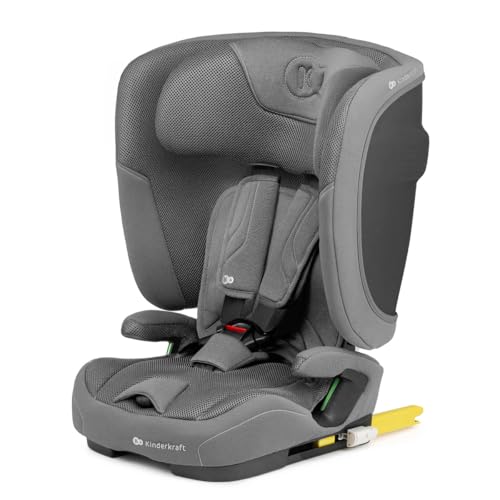 Kinderkraft FIX2GO Seggiolino per bambini i-Size, 76-150 cm, Isofix, Top Tether, saferide sensor, fino a ca. 12 anni, sistemi di sicurezza, rivestimenti di alta qualità, reclinabile, Grigio