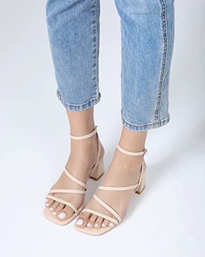 Image of Shoe'N Tale Strappy Heels for Women Low Chunky Block Heel Dress Shoes Square Open Toe Ankle Strap Heeled Sandals