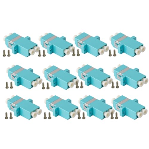 SpeedyFiberTX - 12-Pack Aqua Duplex LC to LC Fiber Optic Adapters Couplers for Multimode Fiber Patch Cable | Duplex LC Adapters with Screws