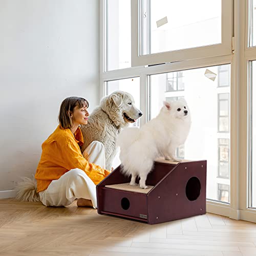 Petsfit Wooden Dog Stairs 2 Steps,Dog Steps For High Bed, Pet Stairs For Old Pet,Brownish Red(21X17X14 Inch) #TOP1