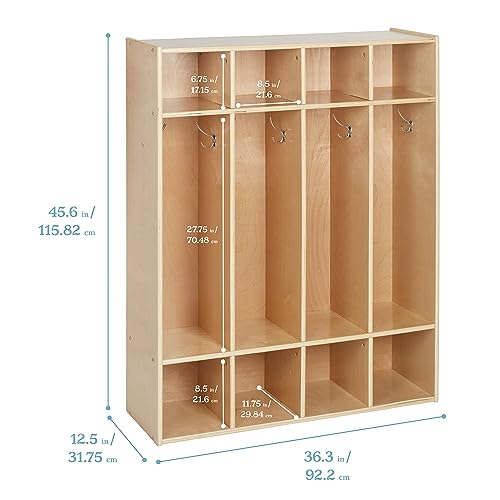 Image of ECR4Kids Streamline 4-Section Coat Locker with Cubby Storage, Classroom Furniture, Natural