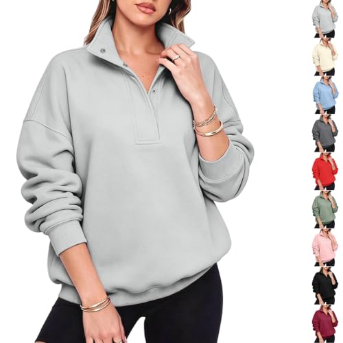 Oversized Sweatshirt for Women Fleece Mock Neck Button Casual Pullover Tops - image 1