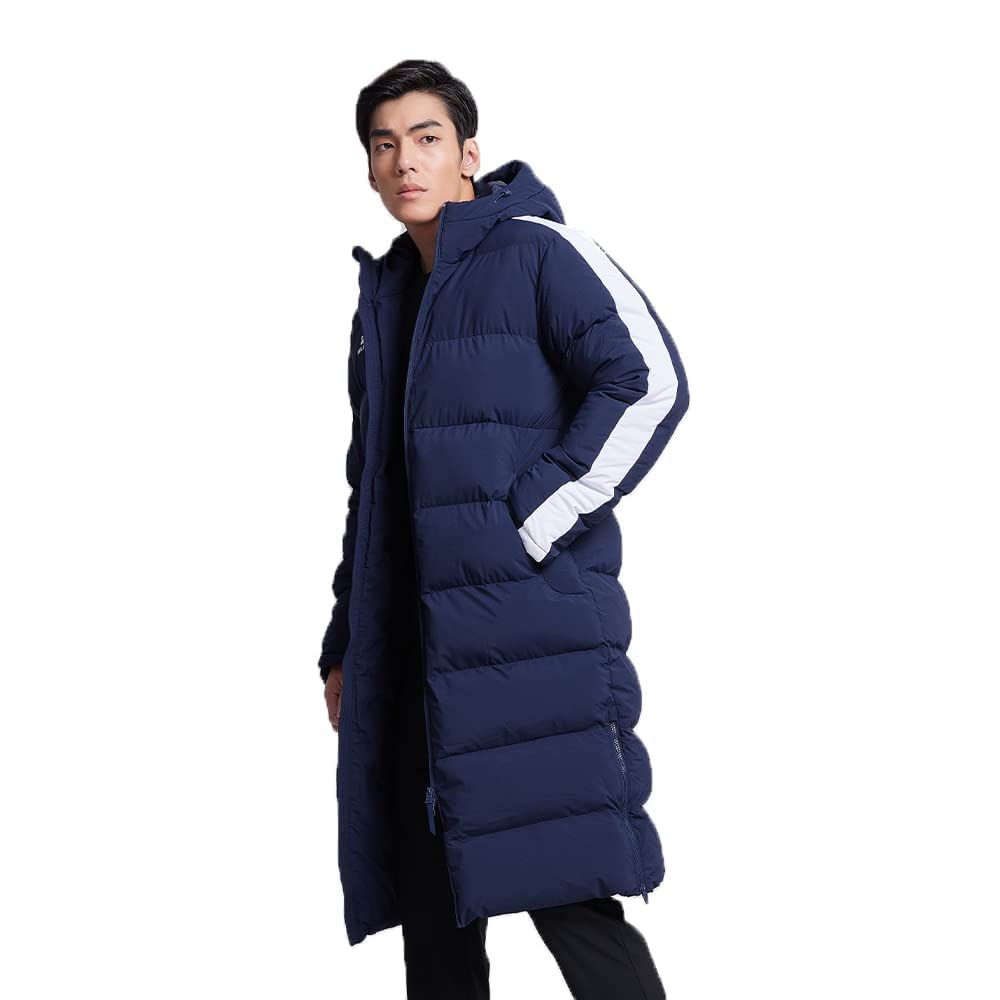 KELME Men's Long Down Jacket Water-Repellent Windproof Sports Parka Hooded Warm Winter Coat; 3XL