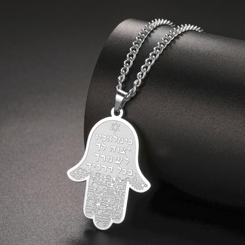 Dreamtimes Hamsa Jerusalem Pendant Necklace with Star of David Stainless Steel Islamic Hand of Fatima Heart Oval Allah Necklaces Charm Protection Pendant Necklace for Women Men4