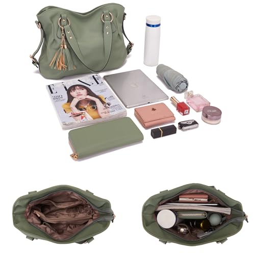 Image of Qiyuer Slouchy Handbag for Women Shoulder Bag Hobo Purse Wallet Set 3pcs | Curved Lines, Dual-use Crossbody /Shoulder, Soft PU Vegan Leather, Divided Compartments, Versatile Roomy for Daily & Work