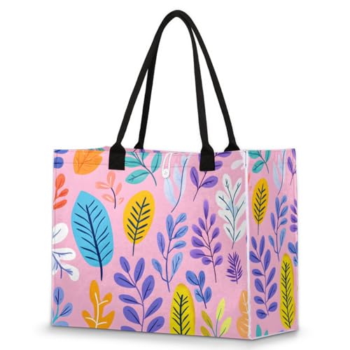 Abstract Summer Plants Tote Bag for Women Large Beach Bag Reusable Tote Bags for Work Travel Beach Shopping