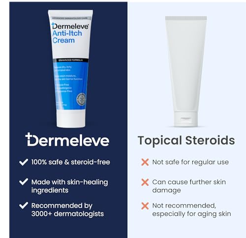 Image of Dermeleve Steroid Free Anti-Itch Cream | Extra Strength for Psoriasis, Seborrheic Dermatitis, Viral Rash, Bug Bites, Allergy, Chronic Hives, Neuropathy (Nerve) | Full Body Itch Relief | 2 oz (3 Pack)