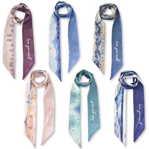 6 PCS Long Handbag Scarf for Purse Handles, Skinny Scarves for Bags Handle Lightweight