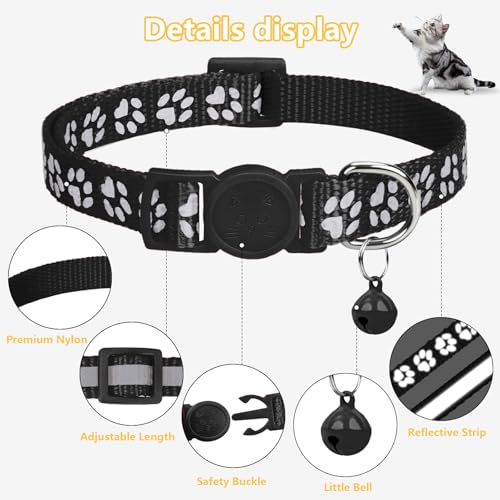Image of Taglory Reflective Cat Collars Breakaway with Bell, 2-Pack Girl Boy Pet Kitten Collar Adjustable 7.5-12.5 Inch, Black