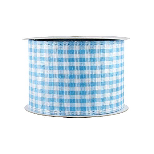 Baby Blue Gingham Wired Ribbon - 2 1/2 Inch X 10 Yards, Summer, Christmas, Birthday, Rustic Wedding, Baby Shower, Gender Reveal, Diaper Cake, Bows, Wreath, Swag, Garland, Easter, Spring #TOP10