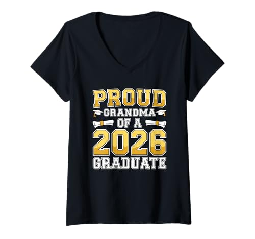 Women's Proud Grandma of A 2026 Graduate Shirt Class 2026 Graduation V-Neck T-Shirt