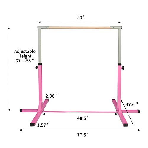 HYD-Parts Adjustable Height Kip Bar Fitness Gymnastics Training Bar, Horizontal Kip Bar for Kids,Pink Color - Thumbnail 3