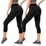 SINOPHANT Capri Leggings for Women - 2 Packs Buttery Soft Yoga Pants for Gym Athletic Black LXL