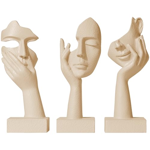 Juego de 3 estatuas pensadoras abstractas de resina
