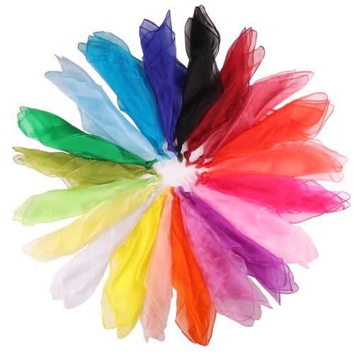 winbest 20 Stück Jongliertücher 60 x 60 cm Chiffontücher 20 Farbe Bunte Tücher Baby Seidentücher Baby für Tanz Kinder Sensorisches Jonglieren Dekoration