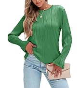 Bellcoco Women's Textured Bell Sleeve Top Loose Ruffle Long Sleeve Blouse Crewneck Shirts Fall Bu...