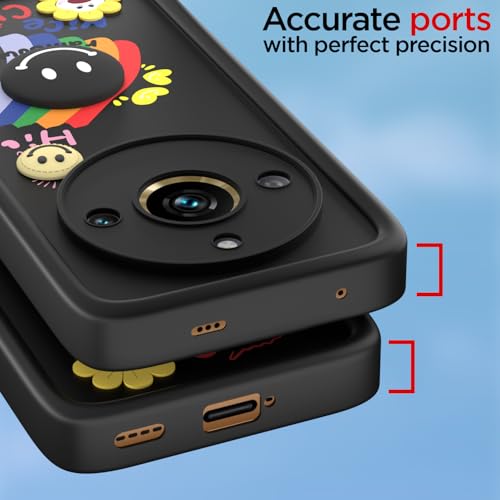 Image of Pikkme Back Cover for Realme 11 Pro /Pro Plus 5G | Soft Silicone| Cute Rainbow Smile & 3D Cartoon Flower Design | Shockproof Raised Camera Protection Bumper Case (Black)