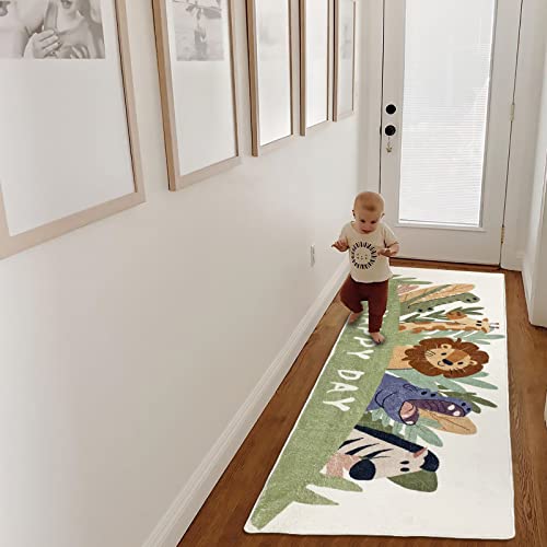 Abreeze Kids Runner Rug 5.3Ft,Animals Area Rug Play Mat For Kids Non Skid Washable Animal Throw Rugs Cute Cartoon Floor Carpet For Living Bedroom Study Nursery Dorm 2'X5.3',Green #TOP7