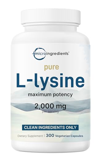Pure L-Lysine 2,000mg, 300 Veggie Capsules | Maximum Potency, Easily Absorbed, Free Form | Essential Amino Acid for Collagen, Lip, & Immune Support | Clean Ingredients Without Fillers