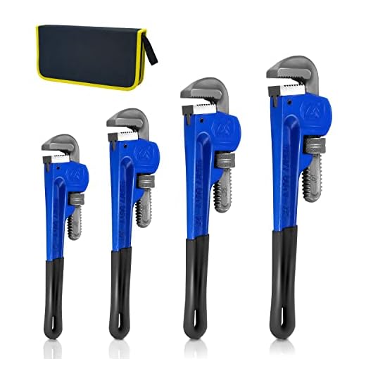 4 Pack Set Heavy Duty Pipe Wrench Set Heat Treated Adjustable 8, 10, 12, 14 Inches Soft Grip Plumbing Wrench Set with Storage Bag