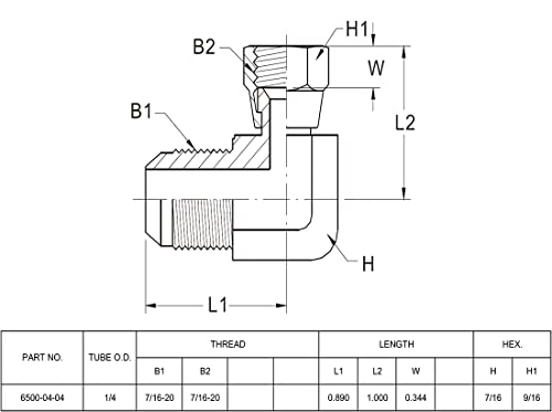 Image of (2-PACK) 6500-04-04 Hydraulic Hose Adapter Fitting 1 /4 inch Male JIC 37 Flare (7 /16-20 UNF) x 1 /4 inch Female JIC 37 Swivel Nut (7 /16-20 UNF) 90 Elbow SAE Pipe Joints Connector Carbon Steel