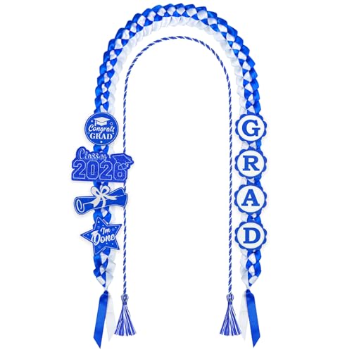 JOTFA Graduation Leis 2026 and Graduation Cords Graduation Money Leis with 8 Graduation Glitter Patches for Graduation Party Decorations (Blue & White)