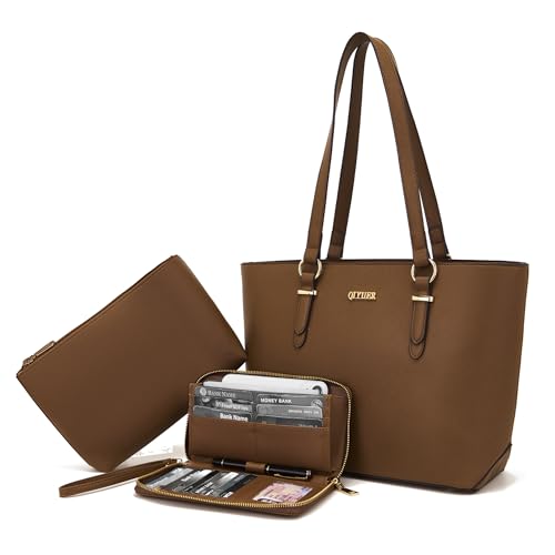 Image of Qiyuer Versatile Daily Purses with RFID Wallet for Women Tote Handbag Set | 3PCS, Fits 13 inch Tablet, Sturdy Vegan PU, Spacious, Work Use, Shoulder Satchel, Large Clutch Wallet, Makeup Bag, Ideal Gift