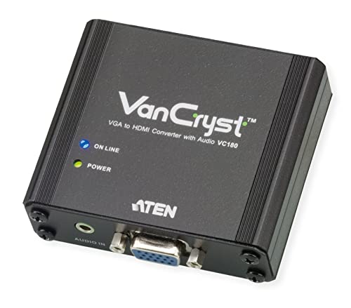 ATEN CONV./BOOST VGA TO HDMI AUDIO/VIDEO CONVERTER (VC180 AT VGA, HDMI, 165MHZ, 1080P, DC 5.3V, 3.2W, 150G