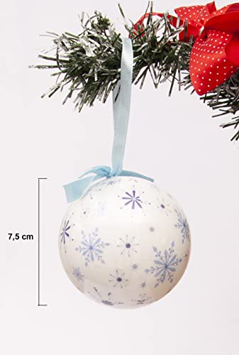 Ciao Set of 6 decoupage Christmas Tree Balls (diameter 7,5cm) Snowflakes with fabric ribbon in havana giftbox - Image 3