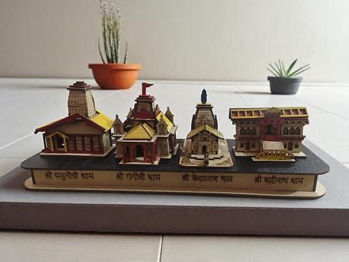 Image of Char Dham Temple In 3D Model MDF Wood, Kedarnath, Badrinath, Gangotri, Yamunotri, For Home, Office, Decor,Multicolour