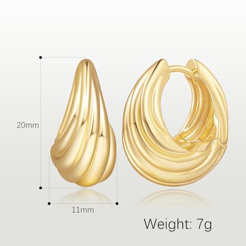 14K Gold Earrings for Women Gold Hoop Earrings for Women Chunky Earring Curved Wrap-Around Twisted Lines Chunky Hoop Earring for Womens 20mm2