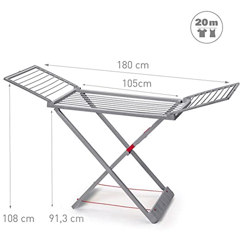 Miniatura 3 de Acan Tradineur - Tendedero Plegable De Resina Con 20 Metros Espacio De Tendido, Soporte Para Tender Ropa, Interior O Exterior Gris, 180 X 108 X 55 Cm