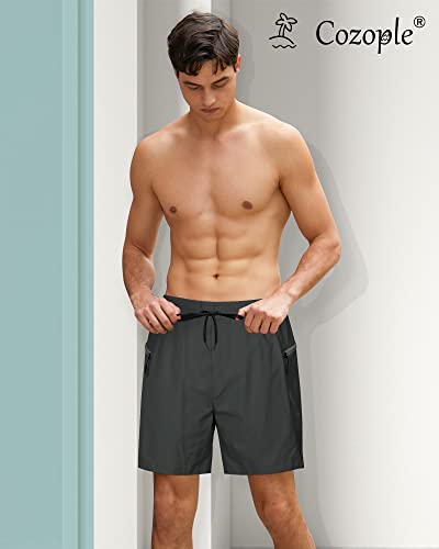 Cozople Men's Swim Trunks With Compression Liner 2 In 1 Quick-Dry Swim Shorts Breathable Bathing Suit Split Leg Design Swimwear Surfing Swimming Shorts With Phone Pocket Dark Gray #TOP1