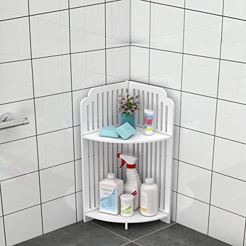 Artlinklot Corner Shelves Bathroom Corner Shelf Organizer 2 Tier Small Spaces Storage for Kitchen Countertop Bedroom Living Room Home Office Desktop Waterproof White
